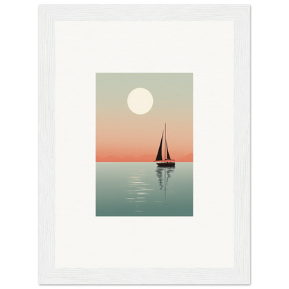 Sailboat silhouette at sunset with full moon for Nautical Harmonies canvas print