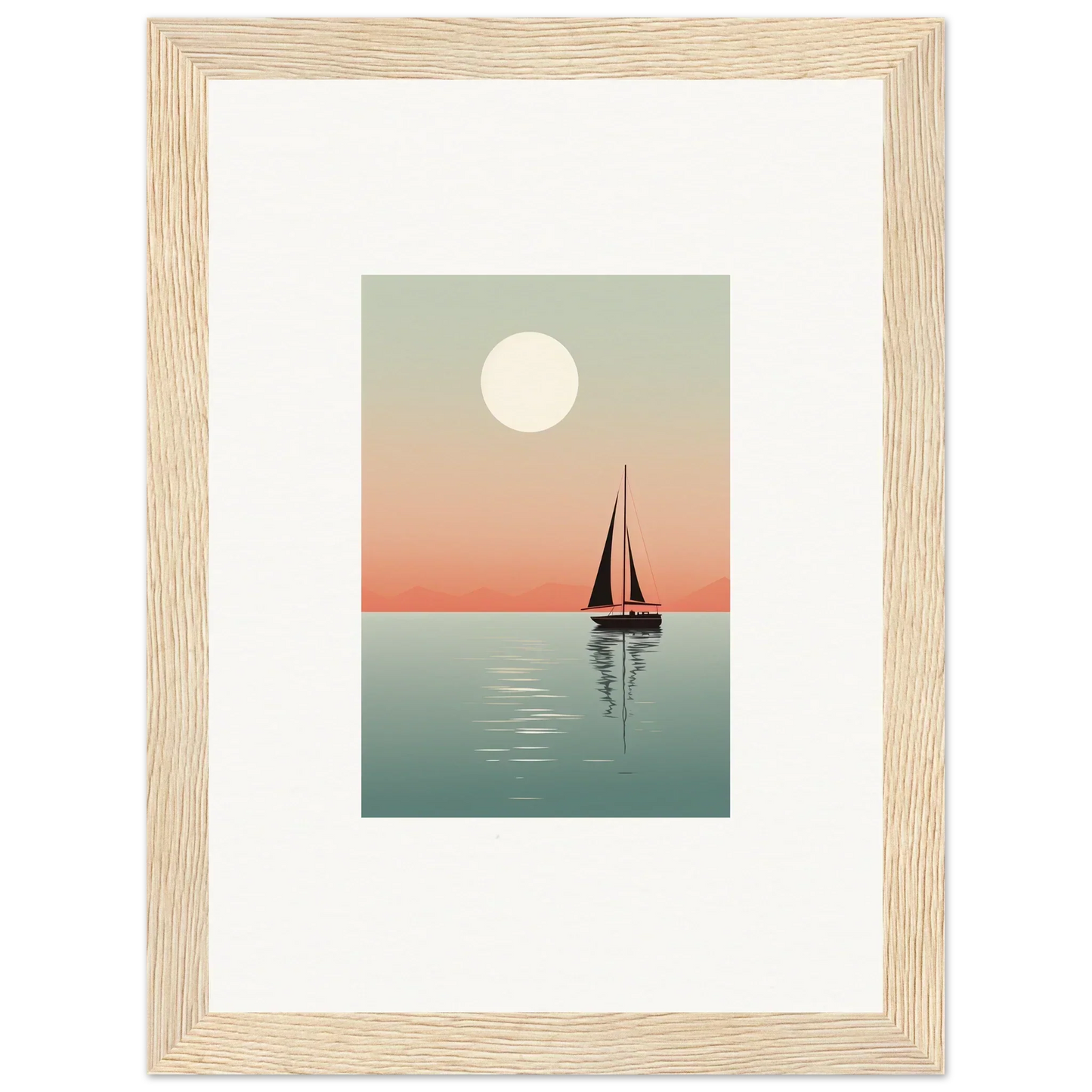 Framed canvas print of a sailboat at sunset, adding nautical harmonies to your room decoration