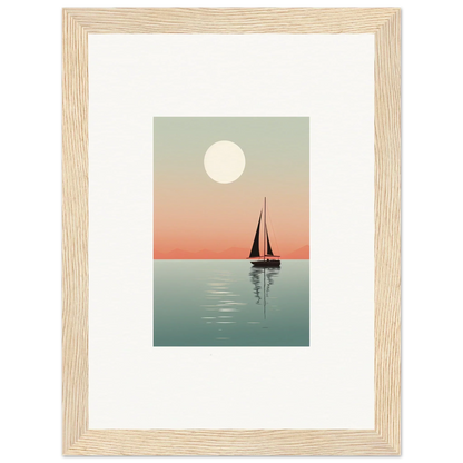 Framed canvas print of a sailboat at sunset, adding nautical harmonies to your room decoration