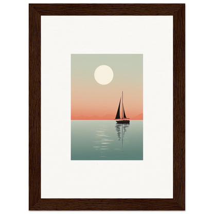 Framed canvas print of a sailboat under a full moon for nautical harmonies room decoration