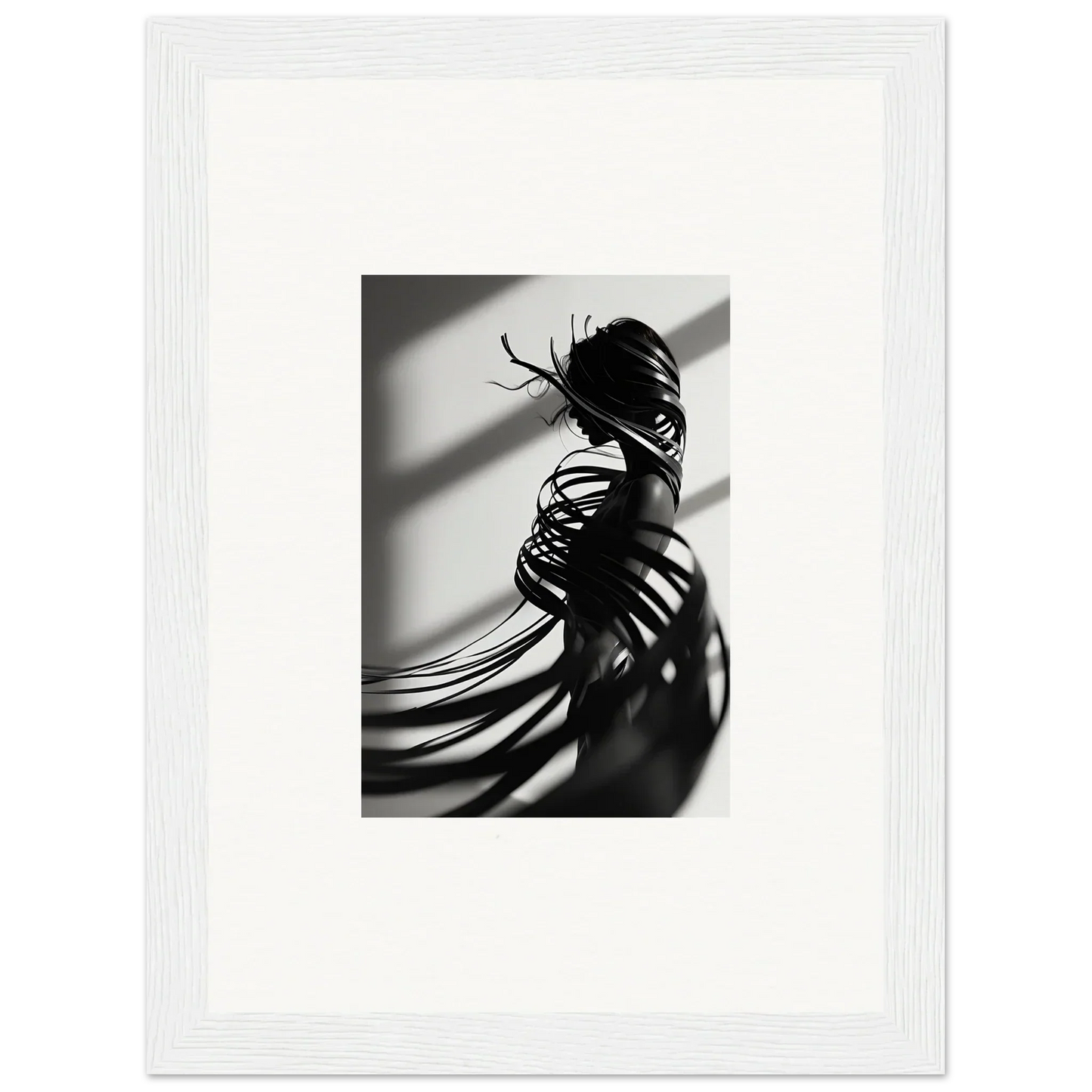 Silhouette with flowing hair creates dramatic shadows in Serpentine Harmony canvas print