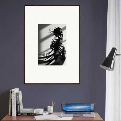 Framed black and white canvas print of a silhouetted figure in Serpentine Harmony