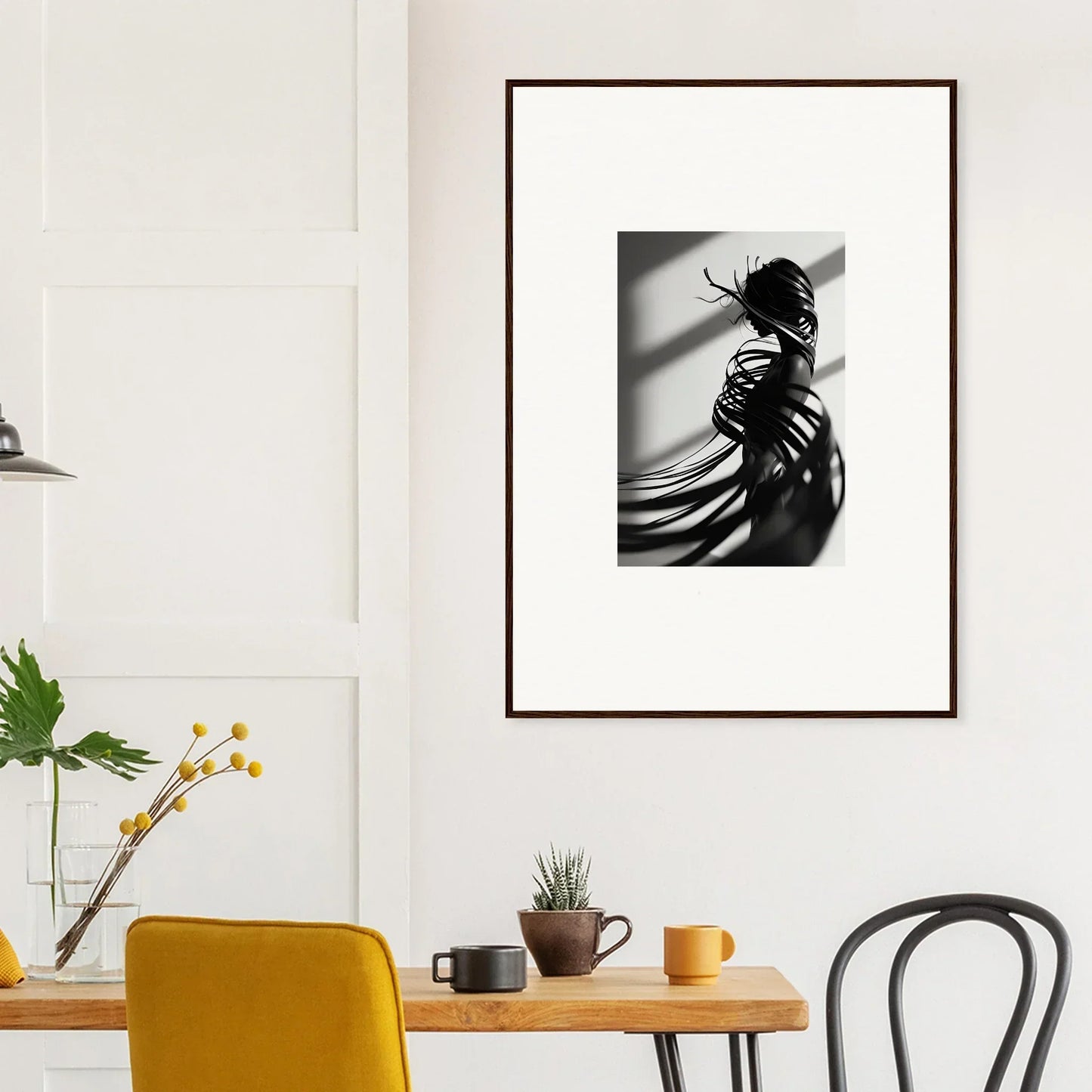 Framed black and white canvas print of a silhouetted figure for Serpentine Harmony room decoration