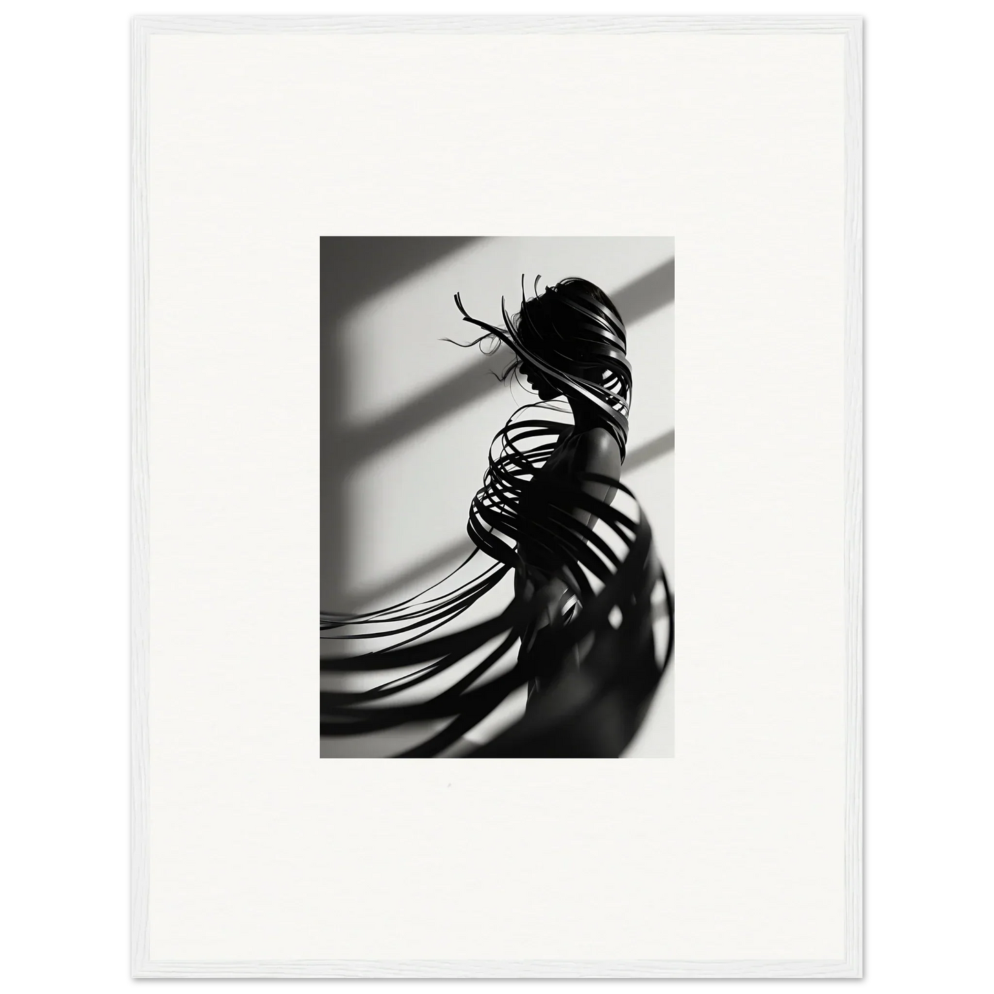 Silhouette with ribbon-like hair in a dramatic pose, perfect for Serpentine Harmony canvas print