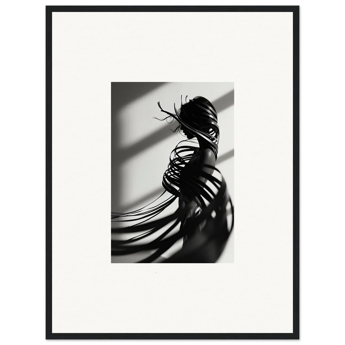 Black and white silhouette with ribbon forms, perfect for Serpentine Harmony canvas print