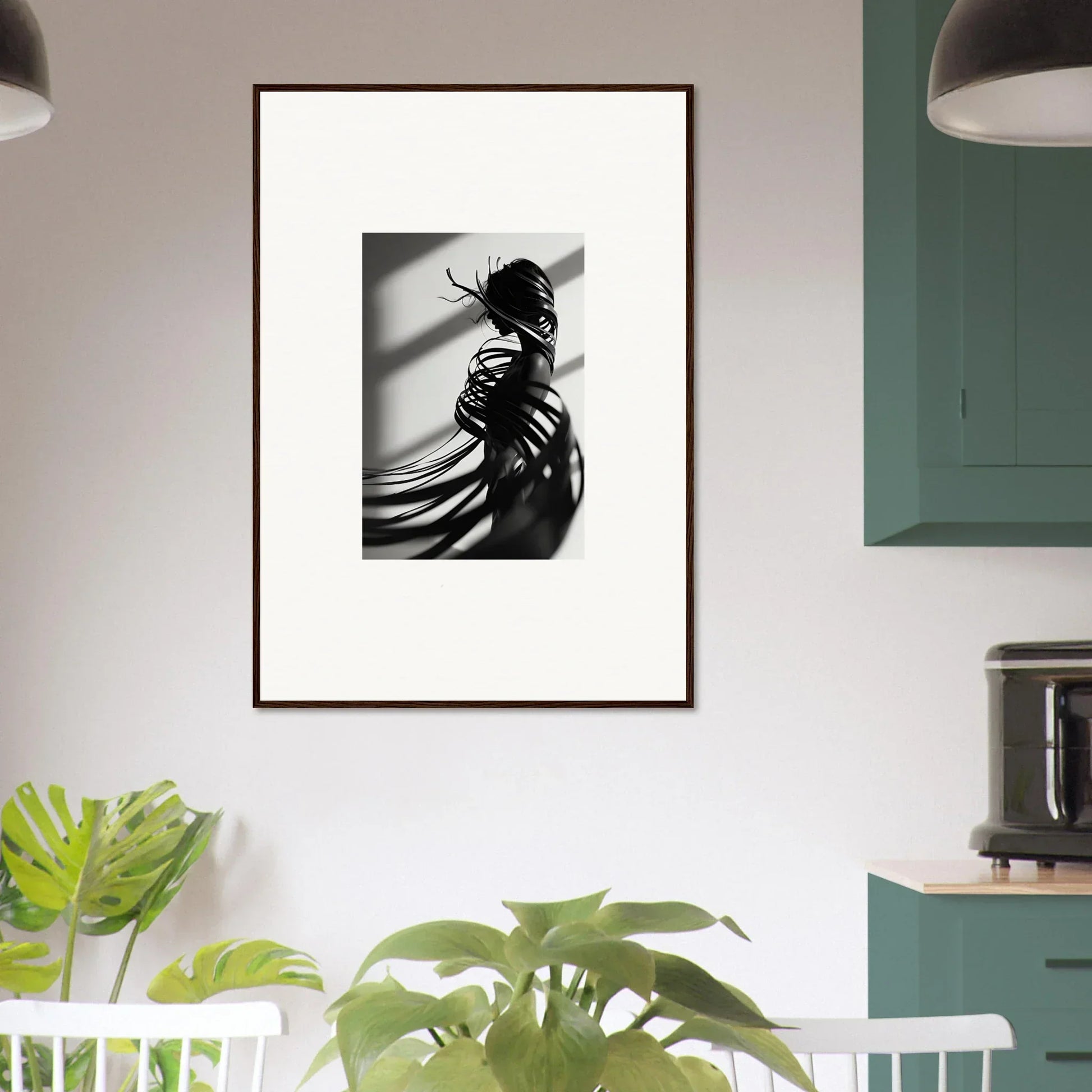 Framed black and white canvas print of a silhouetted figure for Serpentine Harmony room decoration