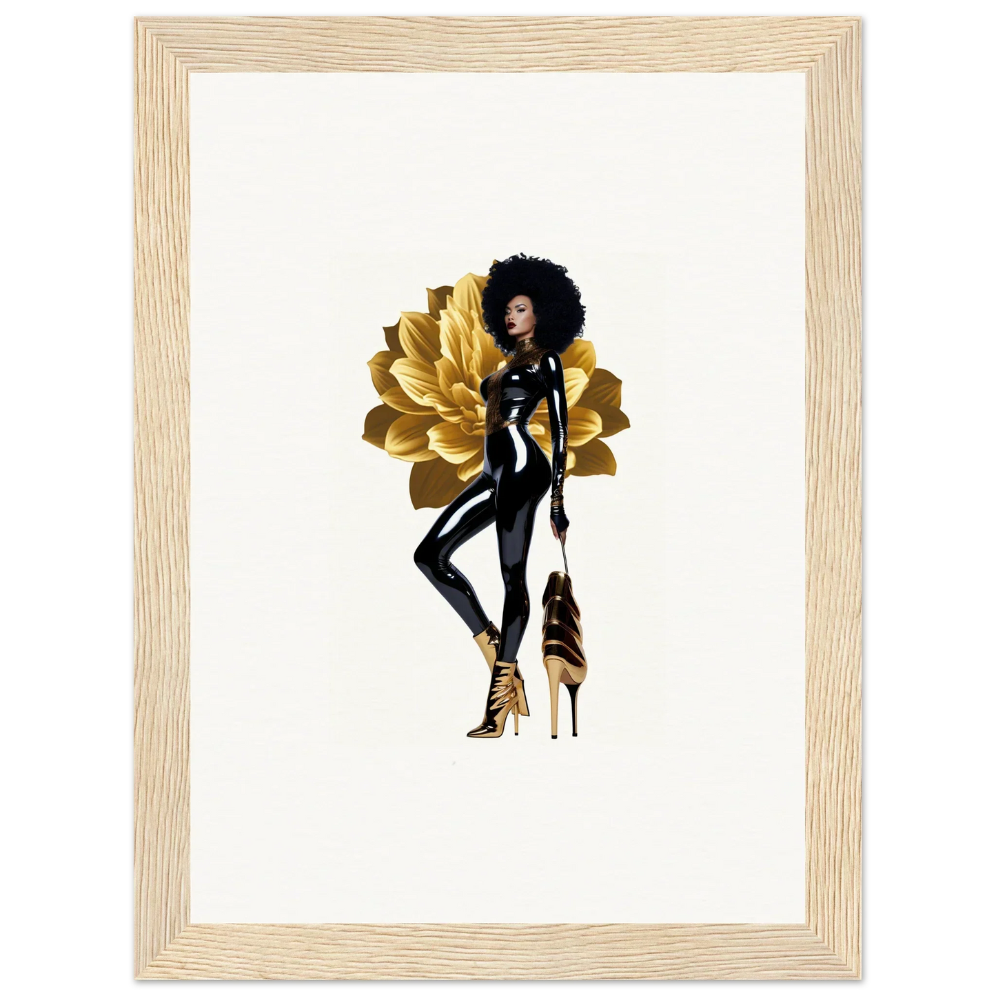 Stylized illustration of a Black woman in an afro, showcasing Golden Reverie wall art