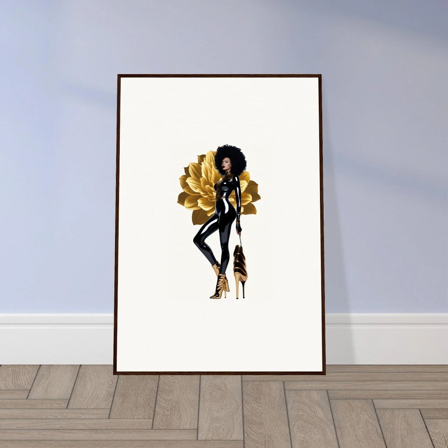 Framed wall art of a stylish figure in golden reverie, perfect for room decor