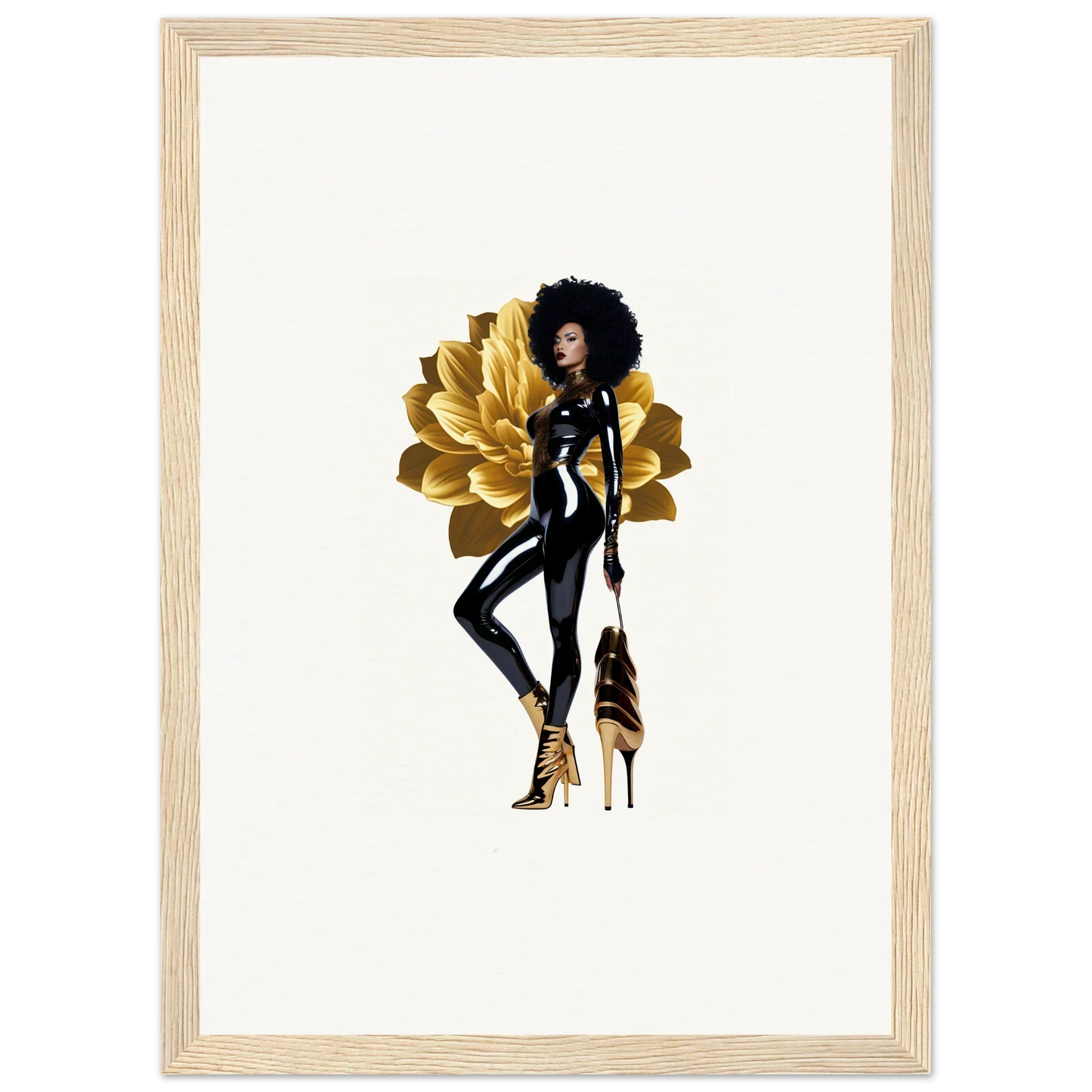 Stylized illustration of a fashionable Black woman for Golden Reverie framed wall art