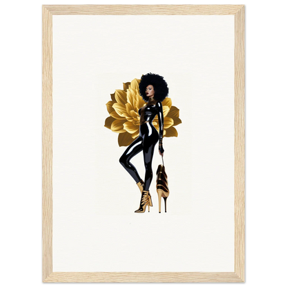 Stylized illustration of a fashionable Black woman for Golden Reverie framed wall art