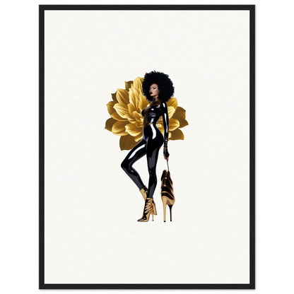 Stylized illustration of a fashionable Black woman in a sleek outfit, perfect for Golden Reverie room decor