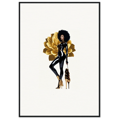 Stylized illustration of a fashionable woman with an afro and golden wings for Golden Reverie room decor