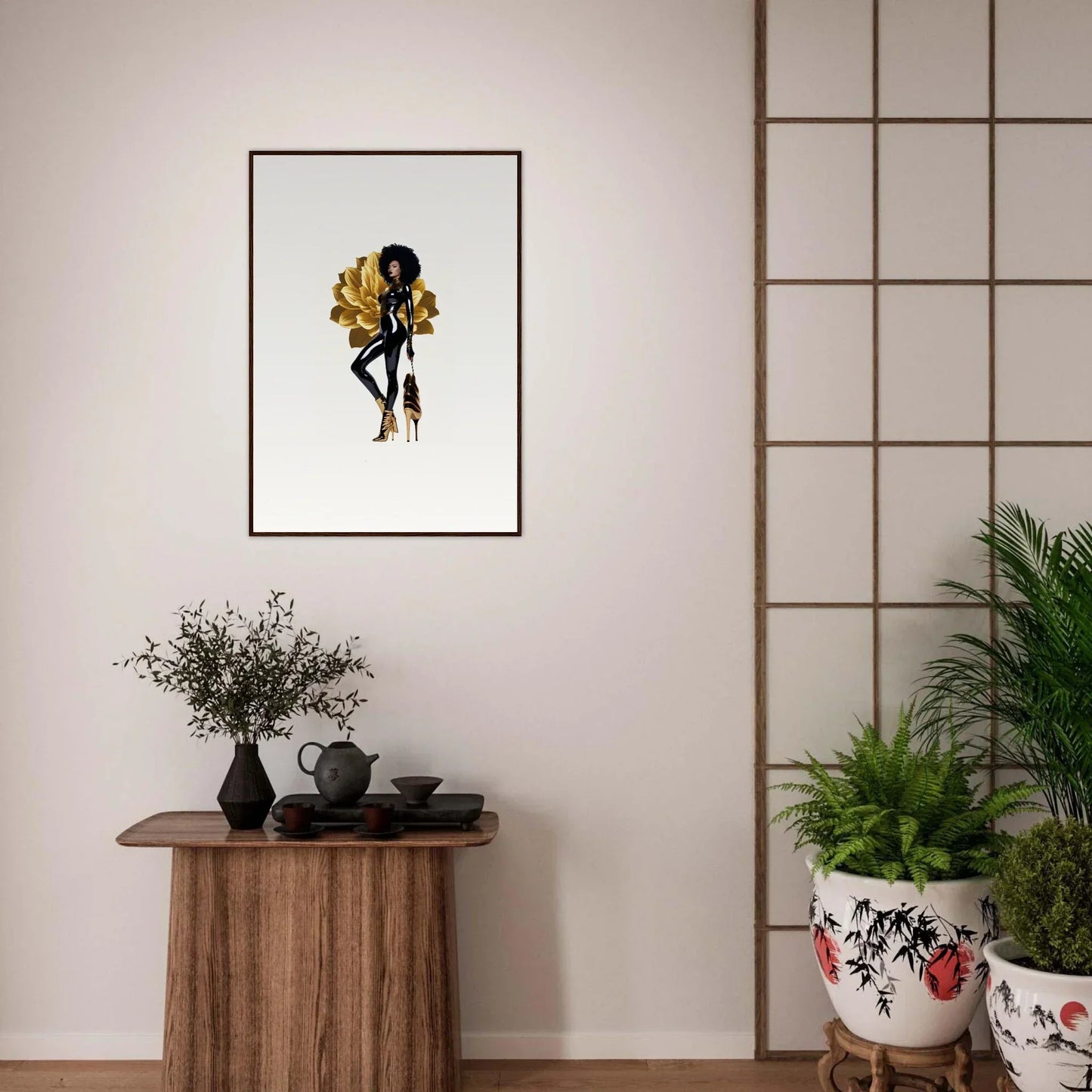 Framed wall art of a golden figure, perfect for elegant room decor in Golden Reverie