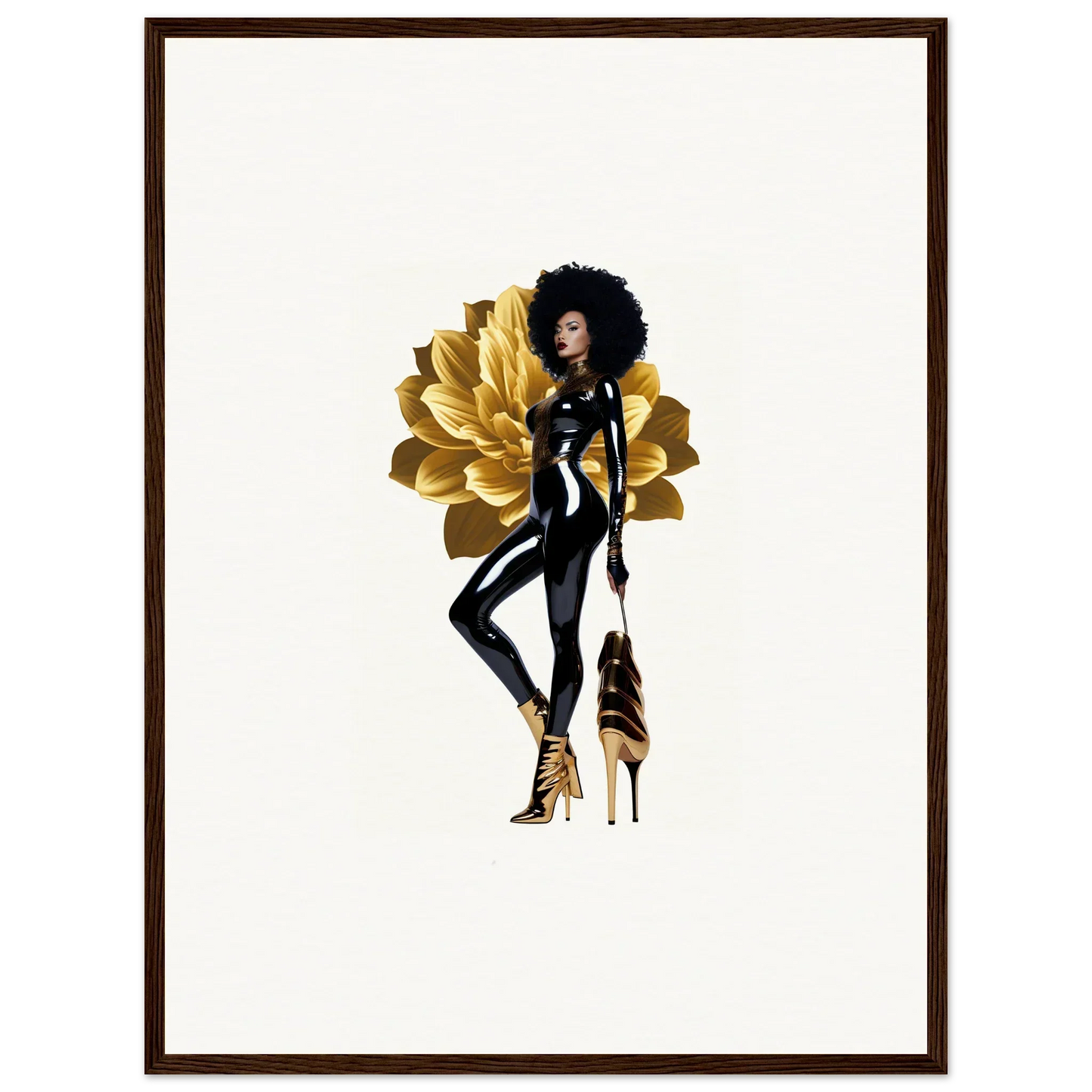 Stylized illustration of a Black woman in a sleek outfit for golden reverie room decor