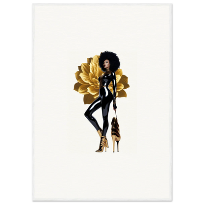 Stylized illustration of Black woman in gold heels, perfect for Golden Reverie room decor