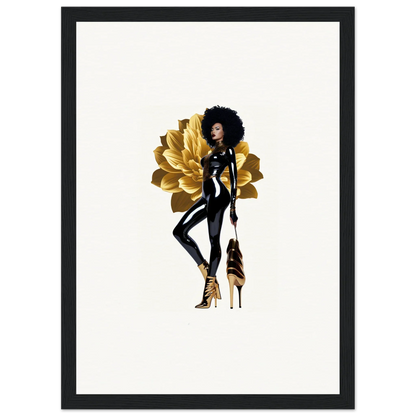 Stylized illustration of a fashionable Black woman in golden reverie framed wall art