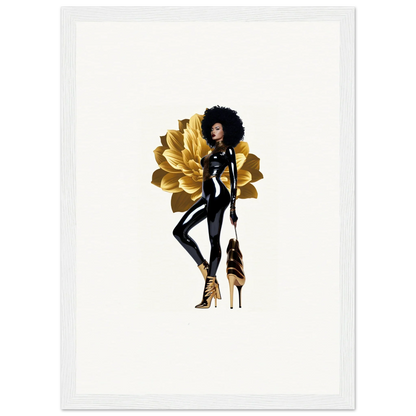 Stylized illustration of a fashionable Black woman with afro and gold floral accents for Golden Reverie room decor