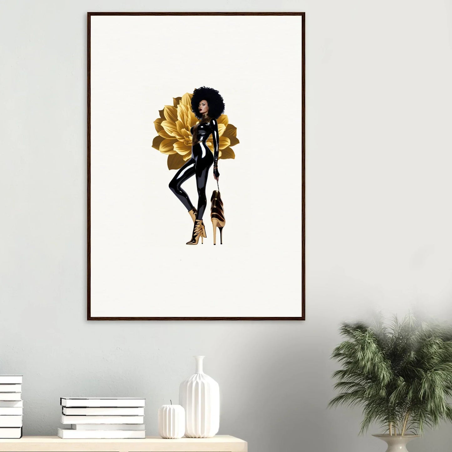 Stylized illustration of a fashionable woman, perfect for Golden Reverie room decor