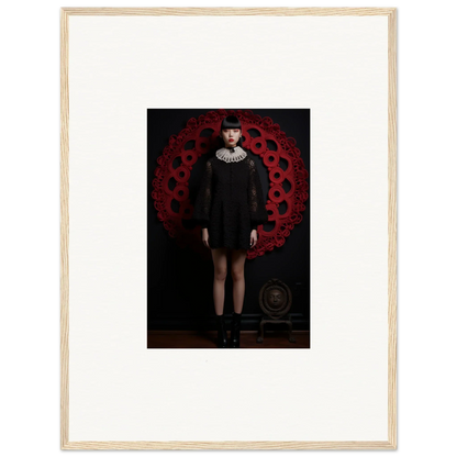 Framed wall art featuring a portrait photograph in a light wooden frame for Ecstasy. Velvet. Corsetry