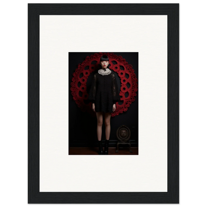 Special edition art of a figure in a black dress with a white collar, perfect for premium framed wall