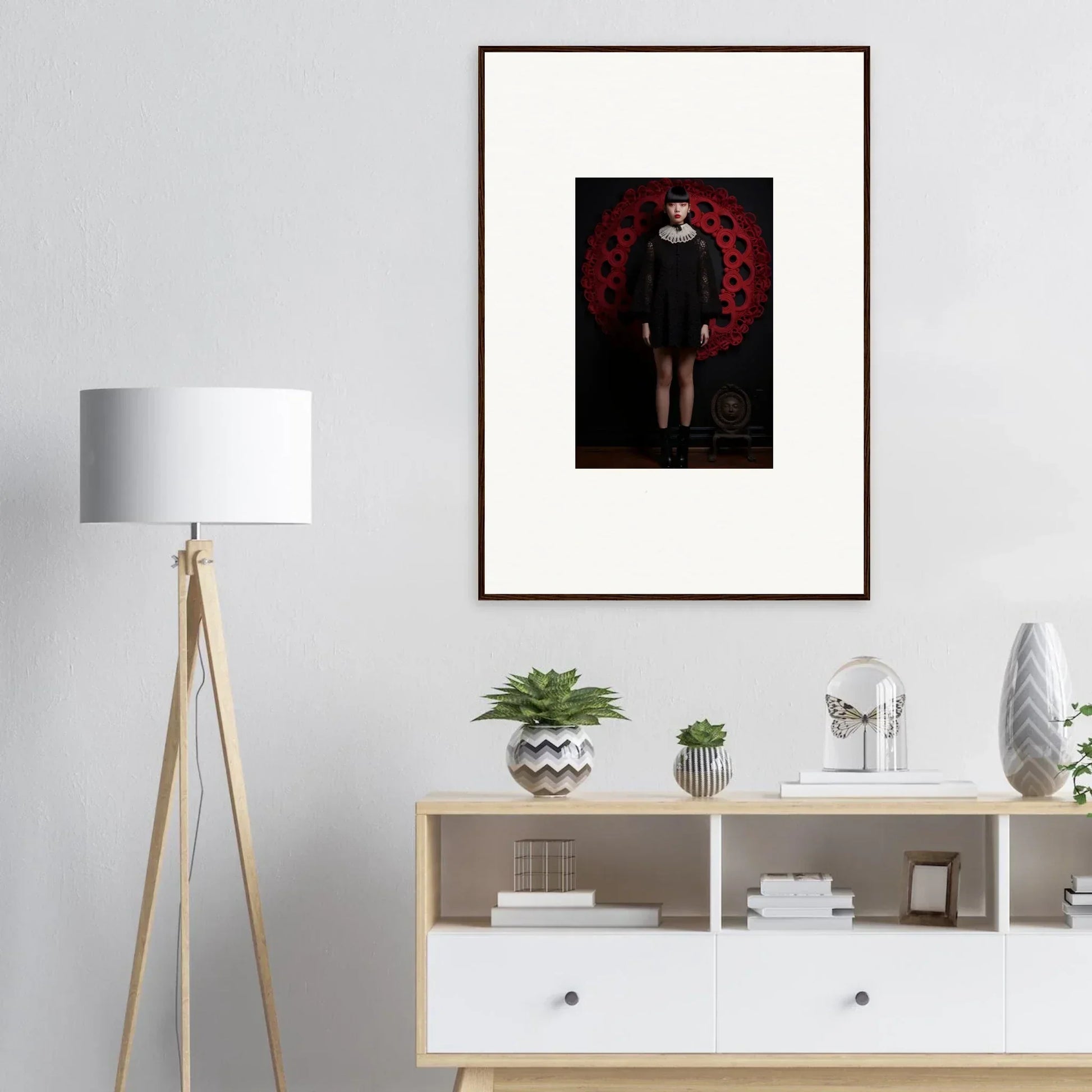 Framed wall art Ecstasy Velvet Corsetry featuring a dark figure on a red background