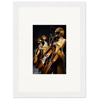 Framed wall art of musicians at Amber Crescendo performance for stylish room decor