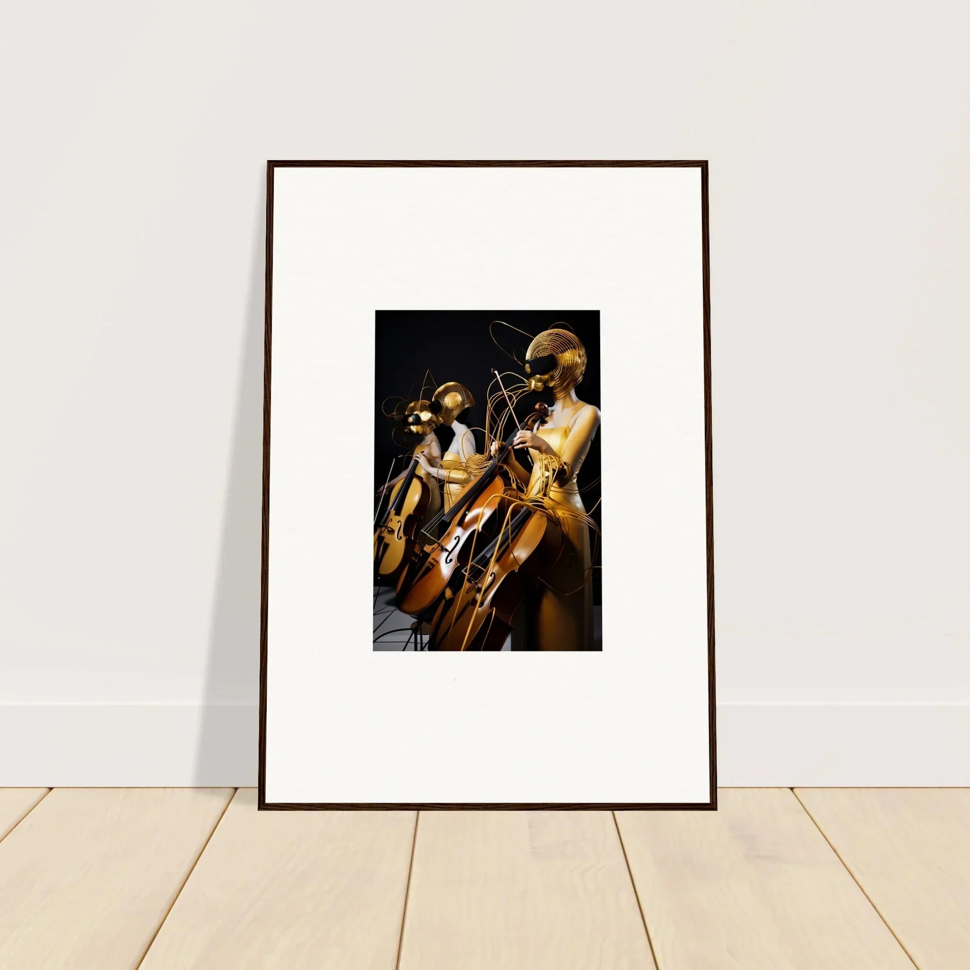 Framed wall art of musicians playing cello and saxophone, perfect for Amber Crescendo room decor