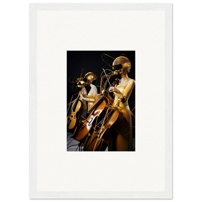 Framed wall art featuring mannequins playing music, ideal for Amber Crescendo room decor