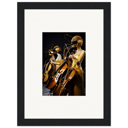 Framed wall art featuring mannequins playing instruments in Amber Crescendo room decor