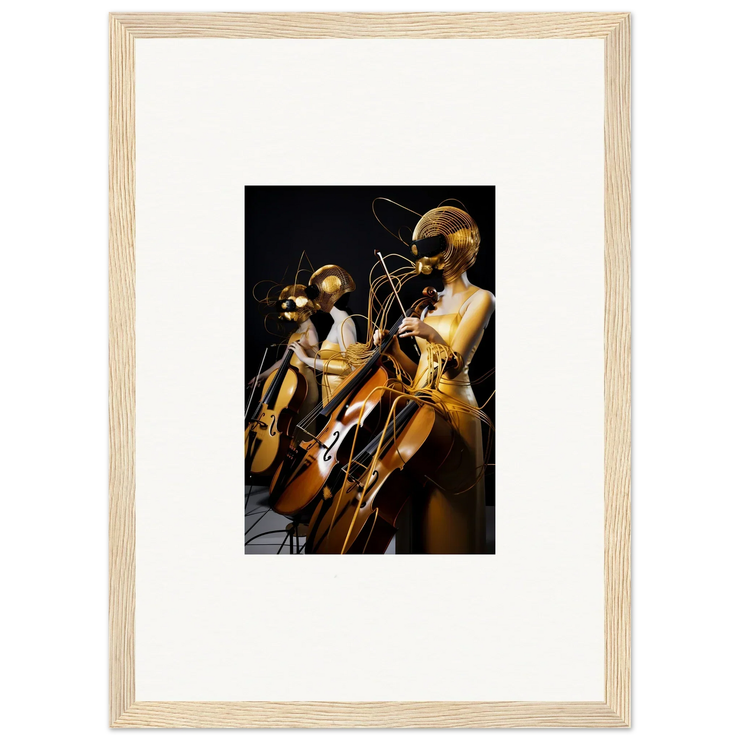 Framed wall art of mannequins playing instruments, perfect for Amber Crescendo room decor