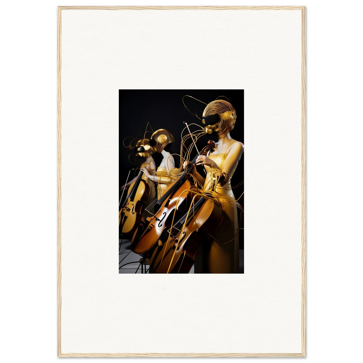 Framed wall art of musicians performing Electric Amber Crescendo on stage