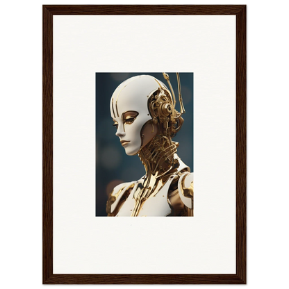 Futuristic humanoid robot with gold details, ideal for whiskey obedient room decor