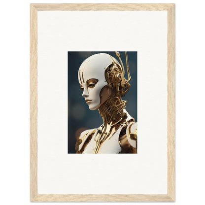 Futuristic humanoid robot wall art with golden details, perfect for whiskey obedient decor