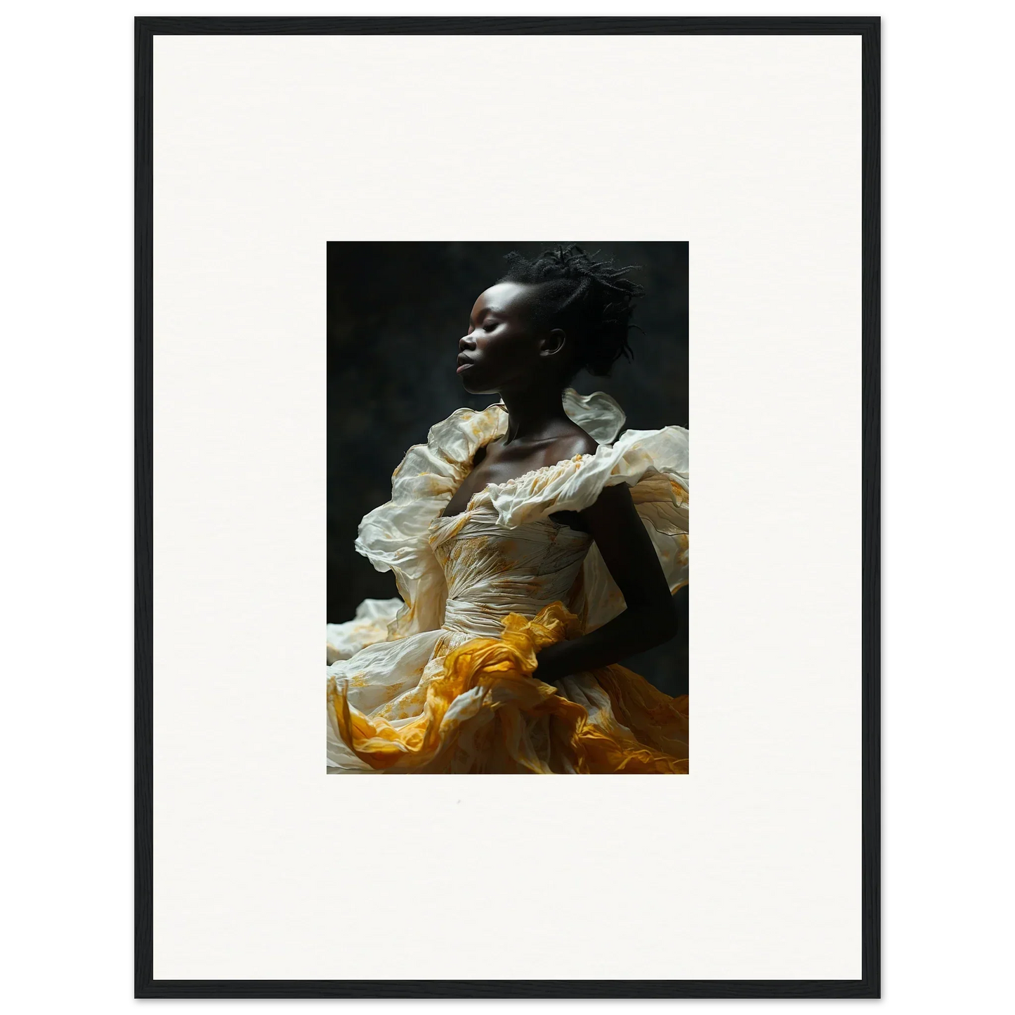 Portrait of a woman in dramatic dress, perfect for room decor as framed wall art