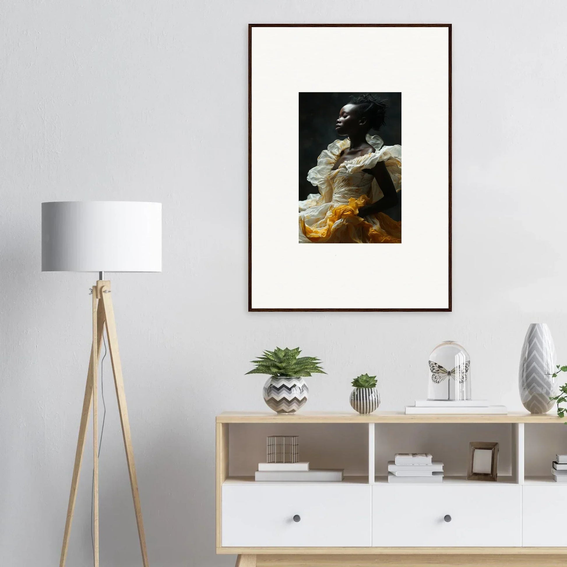 Framed wall art of Elegance Eclipsed Fluttering with dramatic lighting for room decor