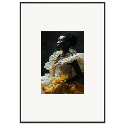 Portrait of a person in white and yellow garment, perfect for Eclipsed Fluttering room decor