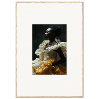 Portrait of a person in white top and yellow skirt for Eclipsed Fluttering wall art