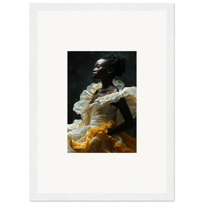 Portrait of a person in dramatic white and yellow ruffled garment for Eclipsed Fluttering wall art