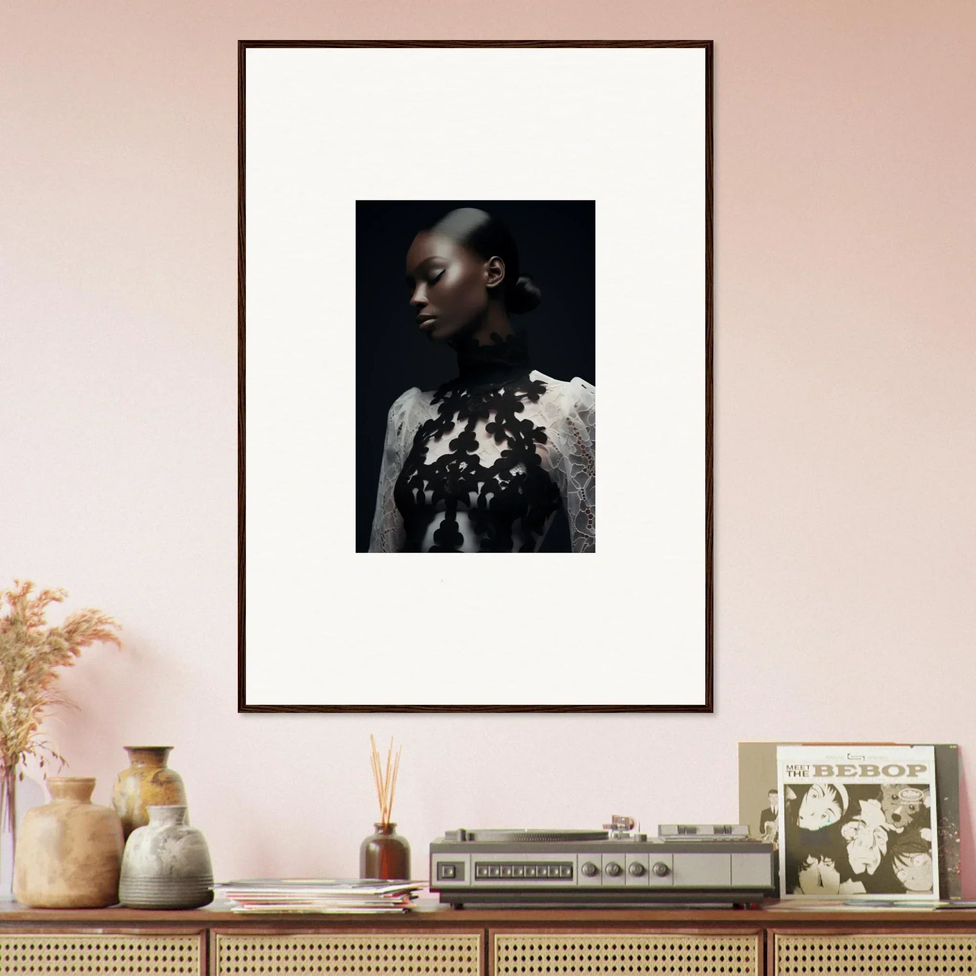 Framed black and white portrait for elegant room decor or stylish wall art