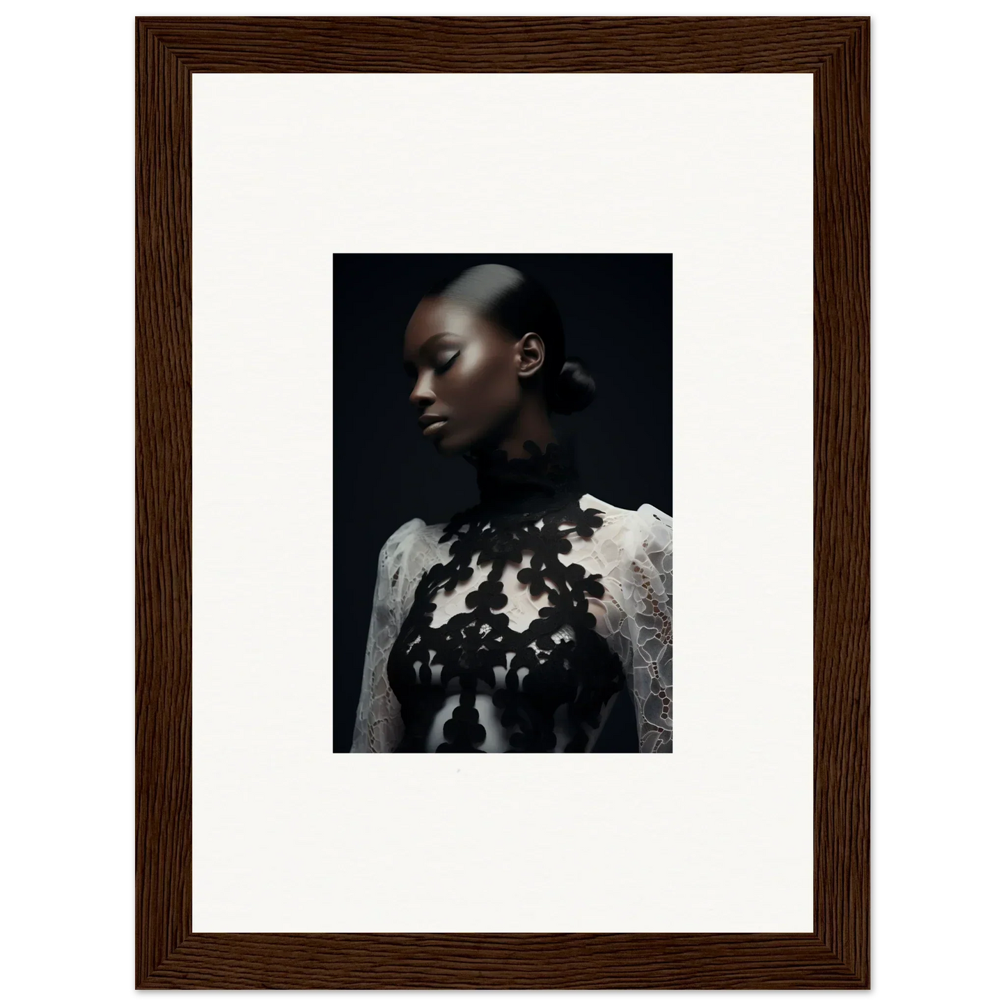 Framed portrait of a person in floral top, ideal for room decor and framed wall art