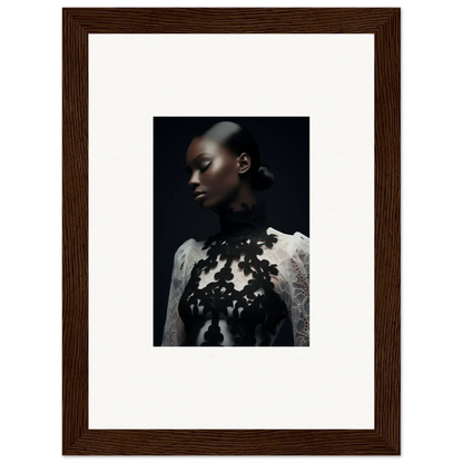 Framed portrait of a person in floral top, ideal for room decor and framed wall art