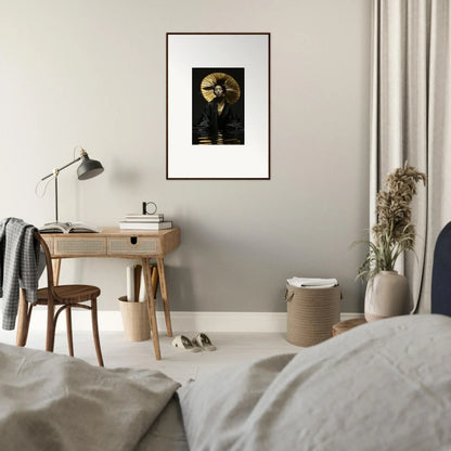 Framed canvas print of eccentric whisperings with a silhouette by the moonlit water