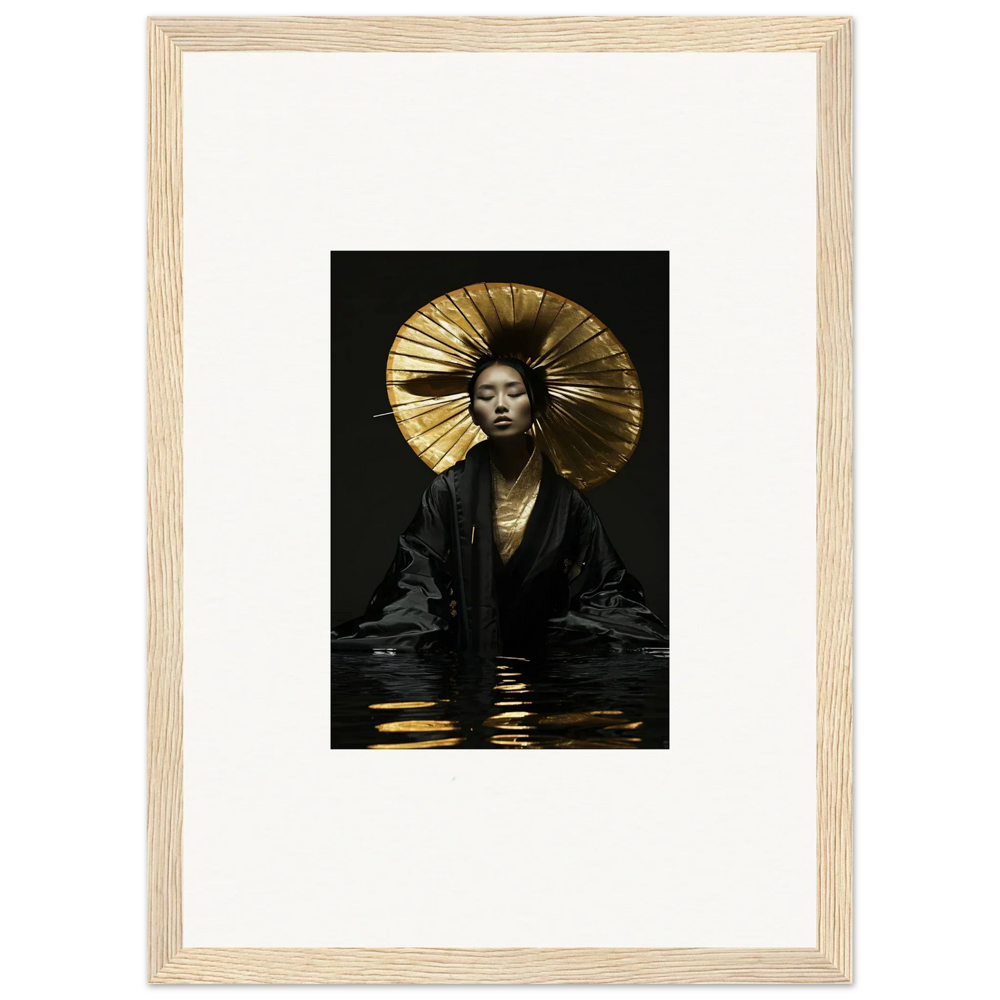 Framed photograph of a person with a golden headdress for unique room decoration