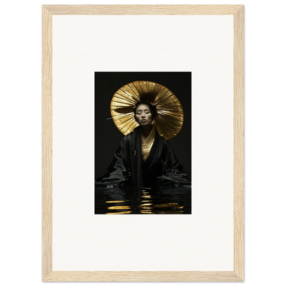 Framed photograph of a person with a golden headdress for unique room decoration