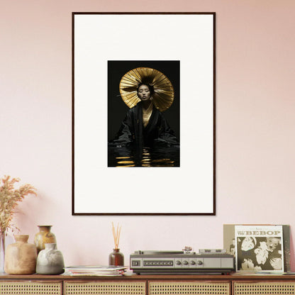 Framed canvas print of a figure with a golden halo in dark water for eccentric whisperings decor