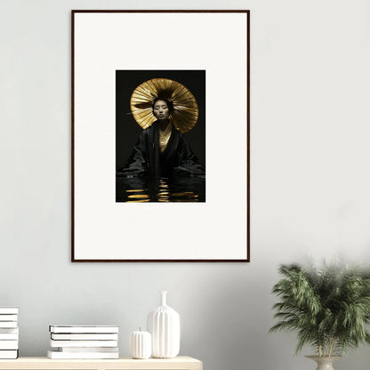 Framed canvas print of a person in a golden headdress for unique room decoration