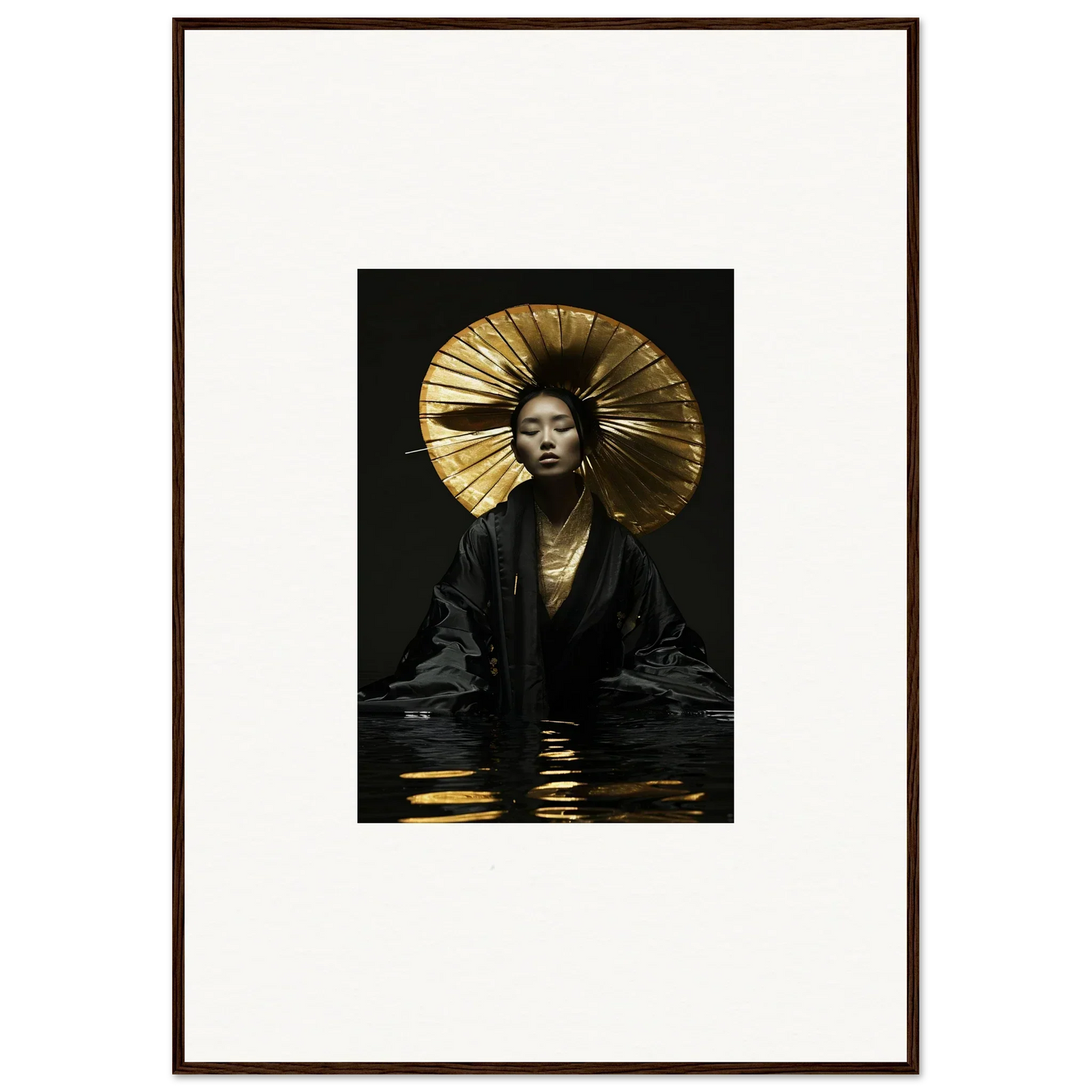 Stunning portrait of a person in a golden headdress for room decoration and eccentric whisperings