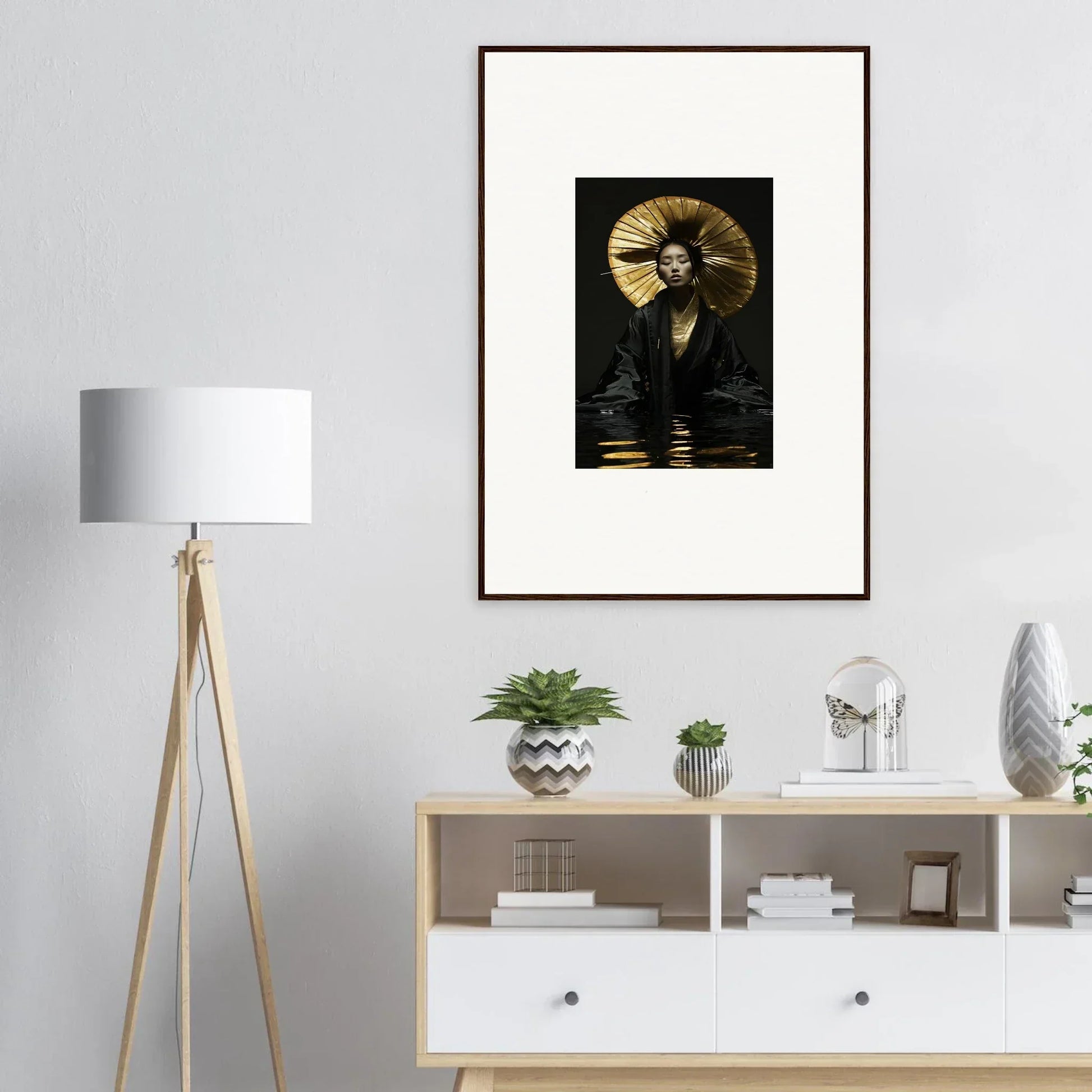 Framed canvas print of a person with a golden halo for eccentric whisperings room decoration