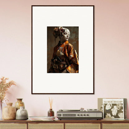 Framed wall art of a person in ornate Asian attire, perfect for night blossom room decor