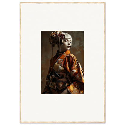 Portrait of a woman in an orange kimono, ideal for Night Blossom room decor